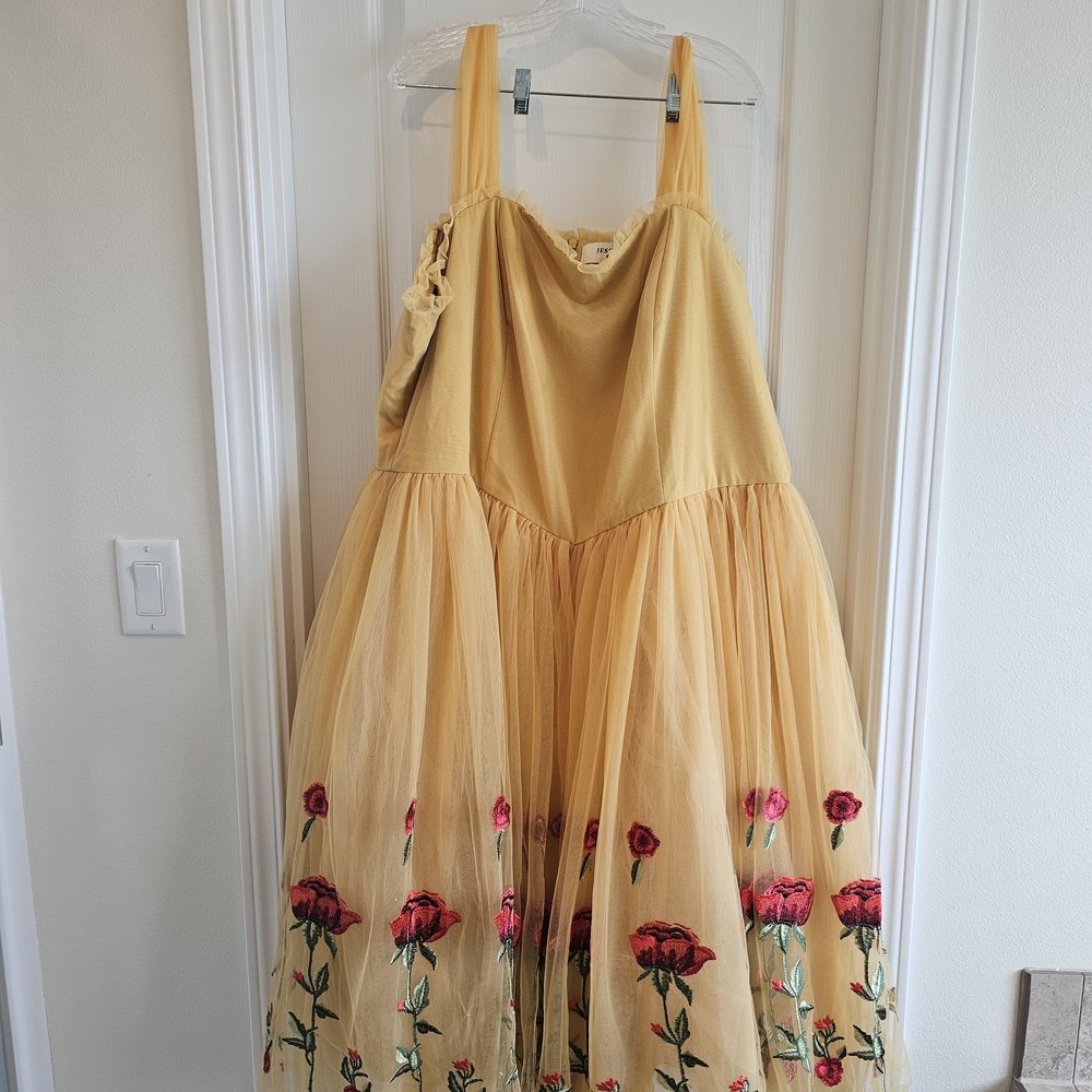 JessaKae Yellow Maxi Dress with Floral Embroidery
